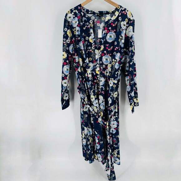 Talbots NWT Plus Size 22W Falling Blossoms Floral Wrap Dress Navy - Picture 9 of 9